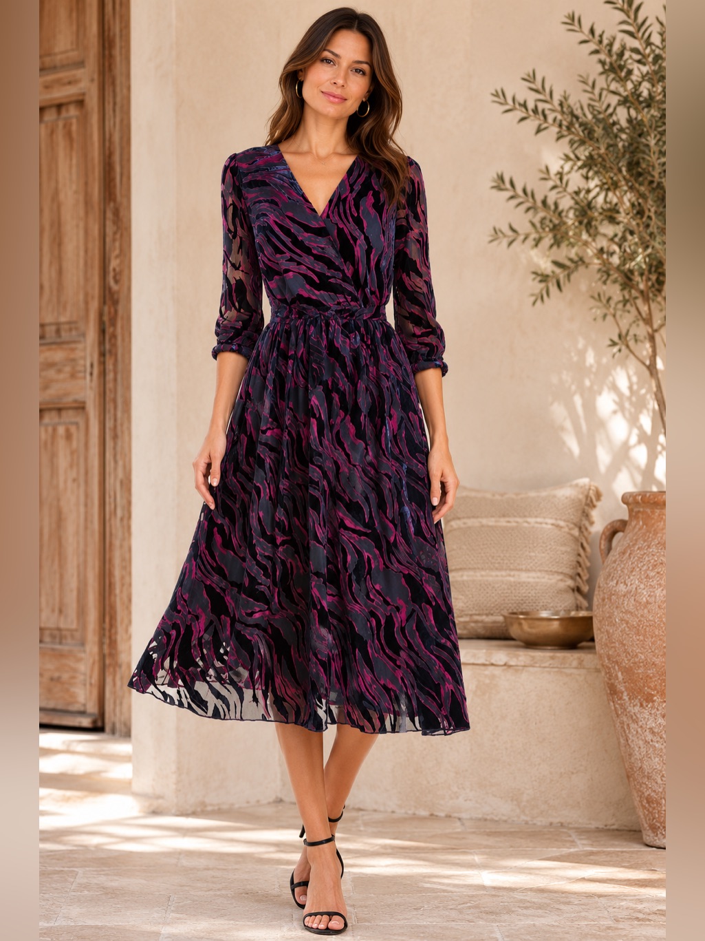 Johnny Was Jade Tavi Velvet Burnout Midi Dress M Nwt Silk Blend (Flawed)